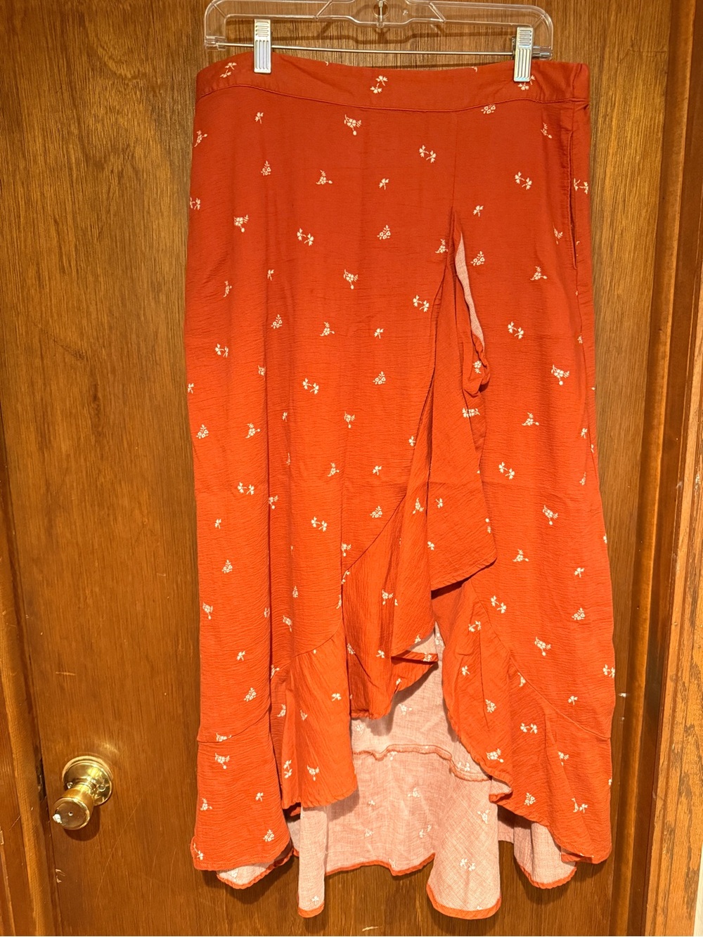 Toad&Co Orange Floral High-Low Skirt with pocket